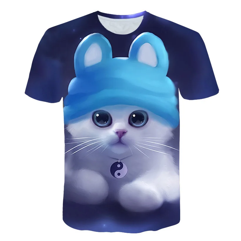 Ночная женская футболка с котом, Женский Топ с коротким рукавом, 3d harajuku, футболки, топ размера плюс футболка с изображением животного, женская футболка, Прямая поставка M-5X