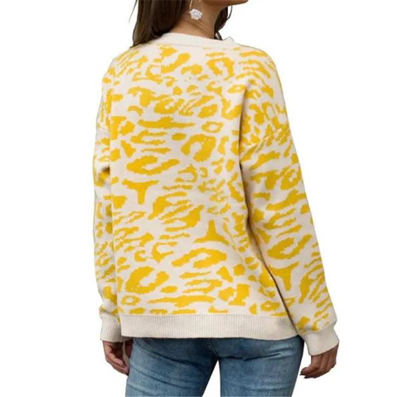 

WKOUD Candy Color Leopard Printed Knitted Pullovers 2019 Fashion Winter O-neck Sweater Jumper Sexy Plus Size Knitwear Y8176