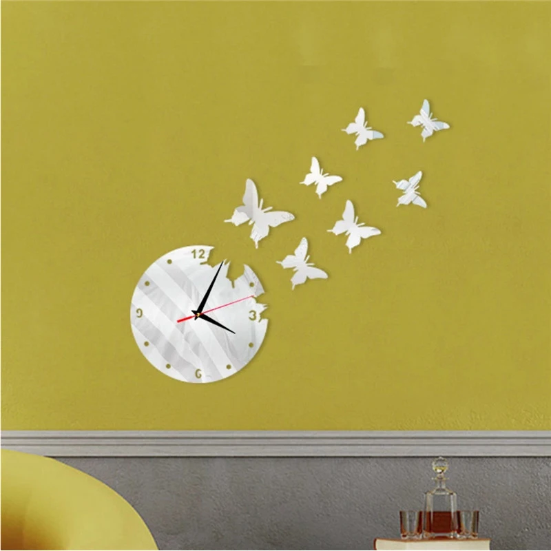 Бабочка Группа стильные настенные часы творческие наклейки на стену ТВ