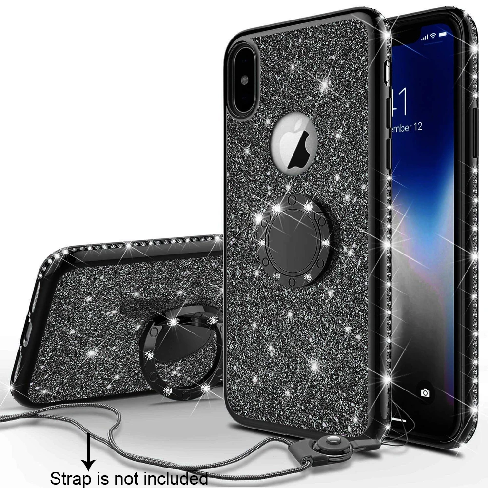 Покрытие мягкий блеск TPU Bling Автомобильный держатель для iPhone XS Max XR 8 7 Plus 6S 6 чехол 360