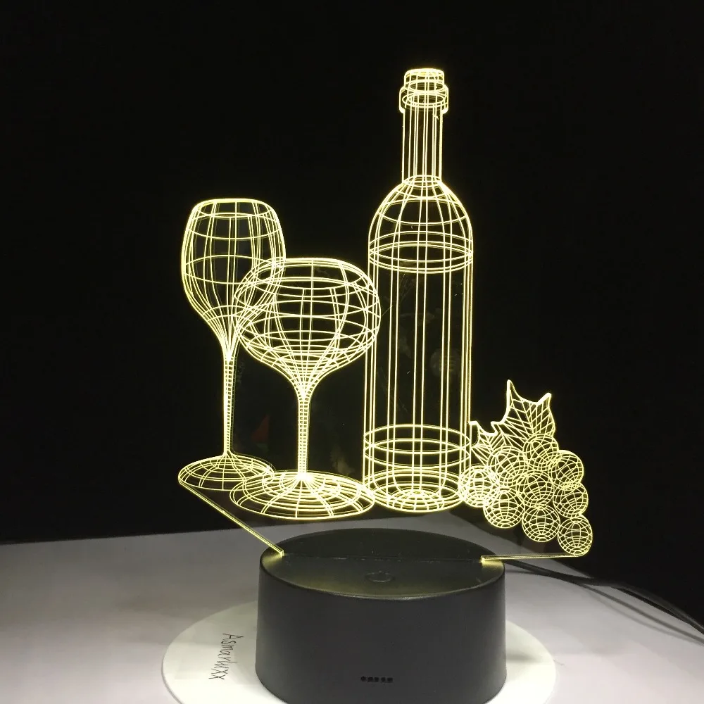 Вино Стекло бутылка грейпфрут 3D Оптическая иллюзия Настольный светильник