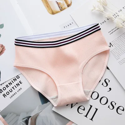 Pink VDOGRIR бесшовные однотонные полосатые женские хлопковые трусы женское нижнее белье стринги женское белье с низкой талией, Женский трусы Танга - Цвет: Pink