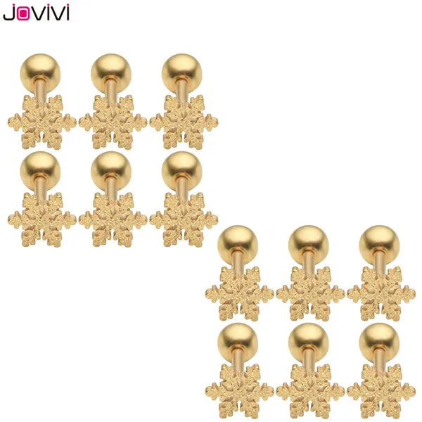 12pc Gold JOVIVI Мода Снежинка из нержавеющей стали спиральный для хряща Козелок Уха серьги гвоздики 16Ga пирсинг ювелирные изделия серебро/золото цвет - Окраска металла: 12pc Gold
