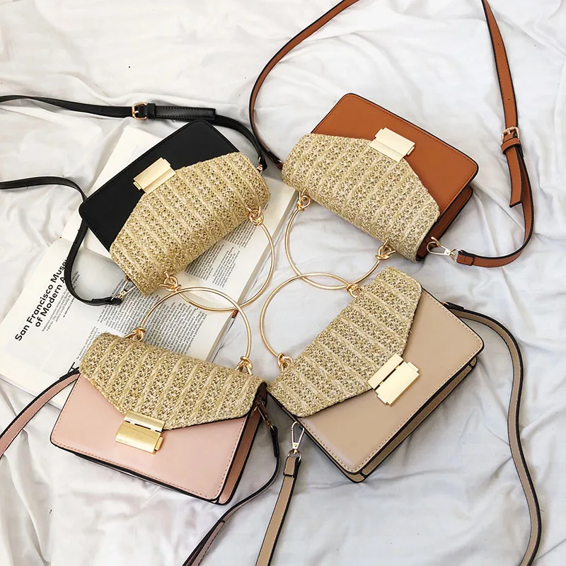 Round Handle Handbag Woman Bag Beach Straw Bags For Women Crossbody Small Shoulder Messenger Leather Tote Bolsa | Багаж и сумки