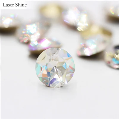 Laser Shine Стразы, мерцающие драгоценные камни, круглые Цветочные украшения, хрустальные стразы K9, лучшие 50 шт., цветные стразы, заостренные сзади кристаллы для одежды a - Цвет: Laser Shine