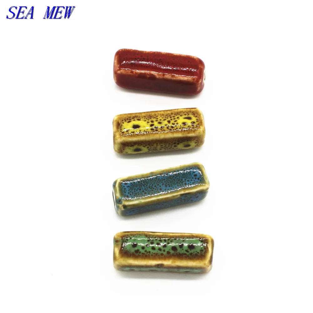 

SEA MEW 50PCS 27mm*9mm Rectangle Ceramic Beads Porcelain Loose Beads Handmade Hole Beads For Jewelry Making
