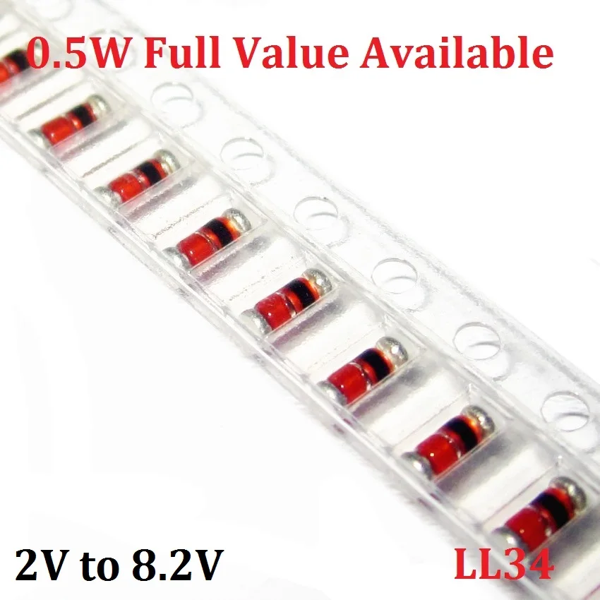 200 шт. 1/2W зенеровский диод ZMM 0,5 W 2V0 2V2 2V4 2V7 3V0 3V3 3V6 3V9 4V3 4V7 5V1 5V6 6V2 6V8 7V5 8V2 2,2/2,4/2,7/3,3/3,6/3,9/LL34