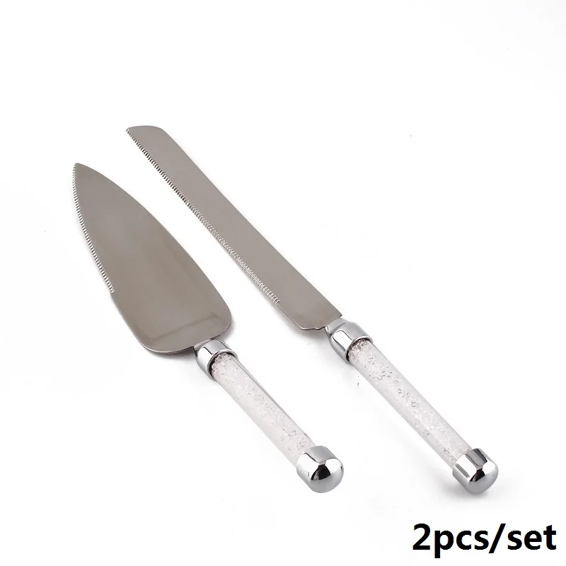 2pcs Shovel Knife Набор из 2 предметов для торта, для свадебной вечеринки, нож для торта, лопатка, резак, Серебряная акриловая лопатка для пиццы, в очках, набор кристаллической посуды - Цвет: 2pcs Shovel Knife