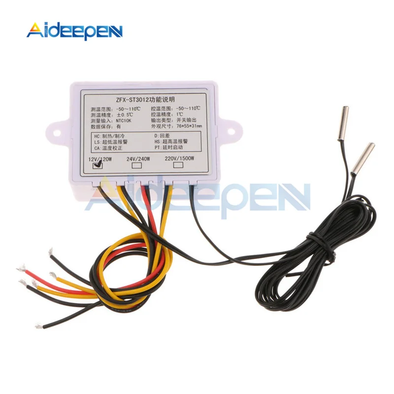 ST3012 AC 110-220 В DC 12 В 24 В светодиодный цифровой двойной термометр контроллер температуры термостат инкубатор микрокомпьютер двойной зонд