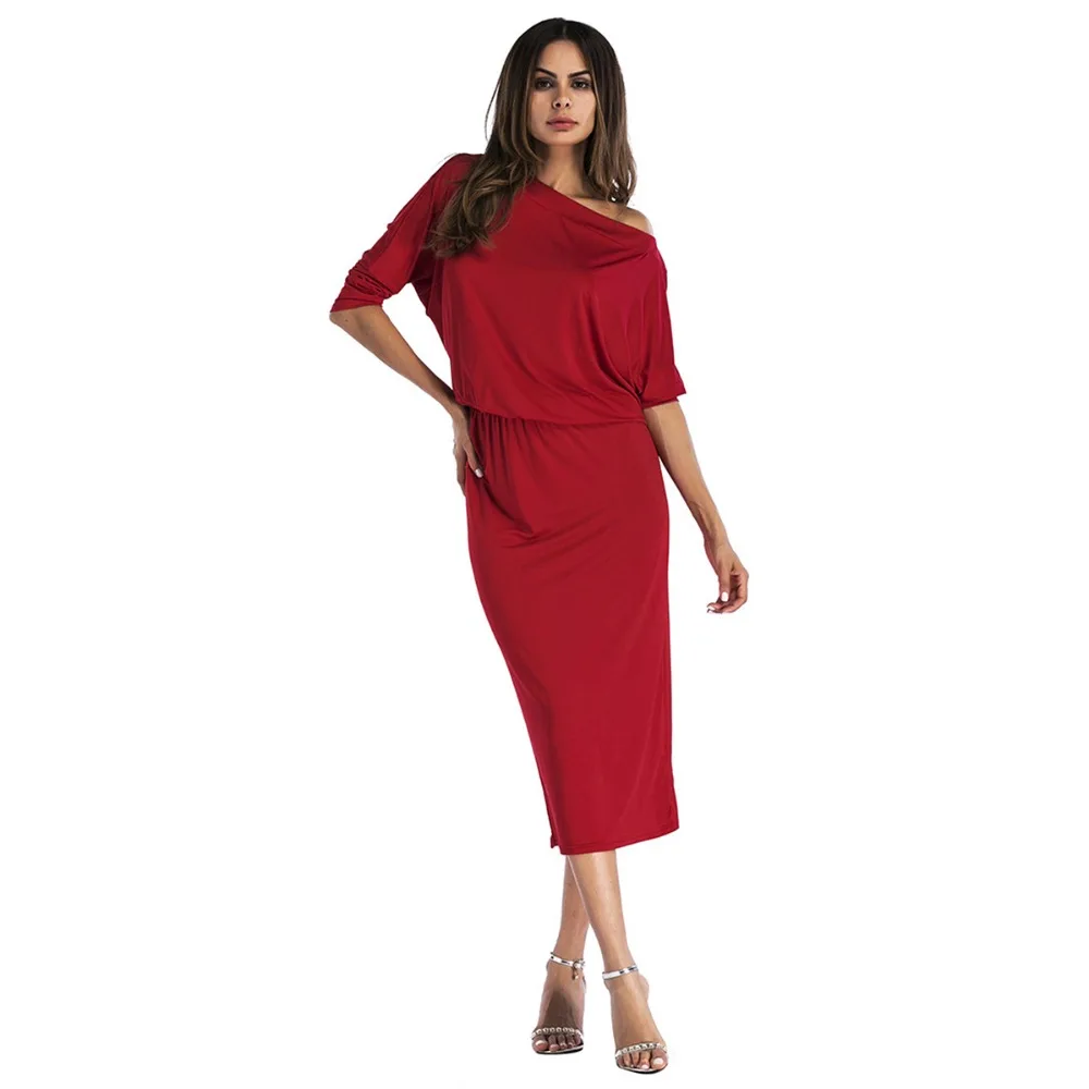 FD7133 женское осеннее однотонное платье до середины икры с рукавом 3/4 Vestidos Robe