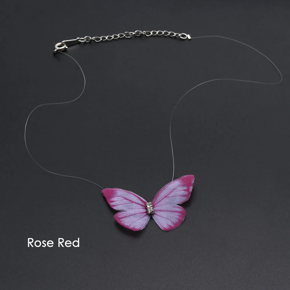 rose red 1 шт. 3D пряжа бабочка Чокеры Кристалл Красочный кулон Невидимый леска шелковое ожерелье очаровательные женские ювелирные изделия аксессуары Подарки - Окраска металла: rose red
