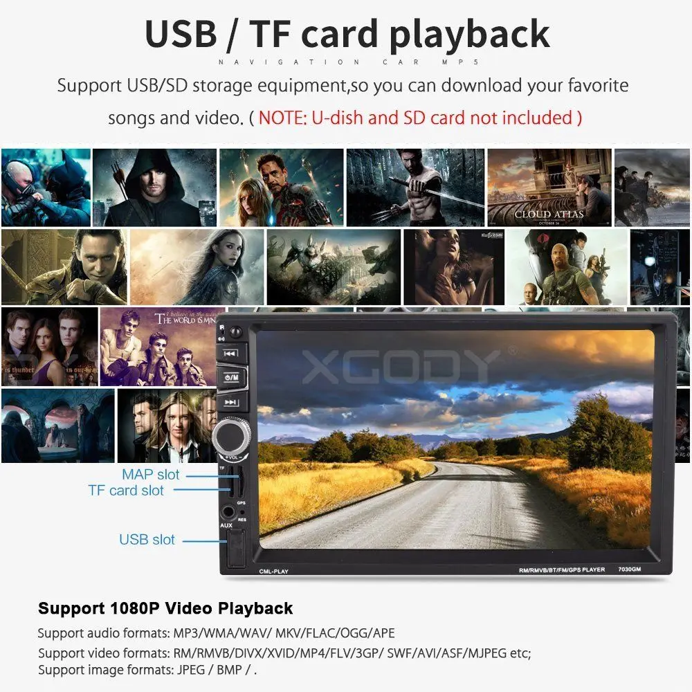 " Навигатор gps навигация автомобильный Радио 2 Din Авторадио Bluetooth USB FM MP5 плеер Сенсорный Экран Задняя камера Аудио 7030GM карта