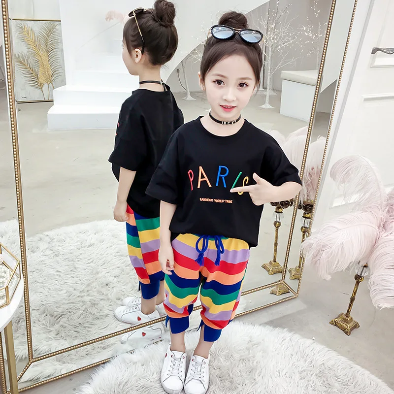 Летняя одежда для девочек Комплект маленьких изысканные наряды футболка с