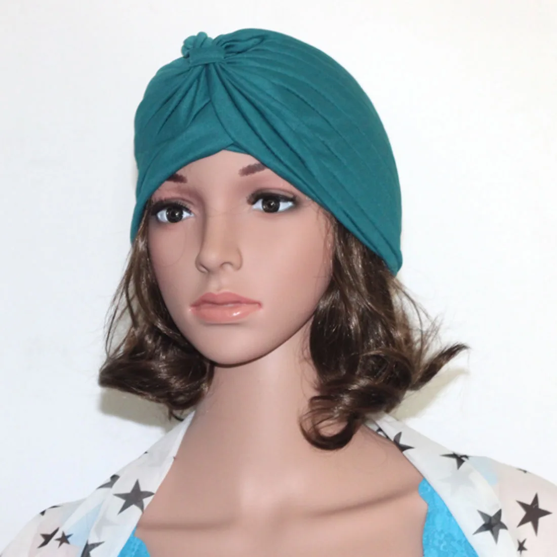 Bandanas Women Stretchy Turban Muslim Hat Headband Warp Female Chemo Hijab Knotted Indian Cap Adult Head Wrap for Women - Цвет: Сиренево-синего цвета