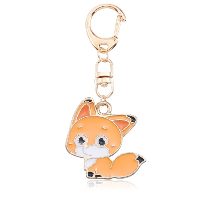 Orange fox Модный мультяшный брелок для ключей с маленьким животным, милый белый кролик, лиса, кот, подвеска, студенческий брелок для девочек, школьная сумка, подвеска, подарок, ювелирное изделие - Цвет: Orange fox