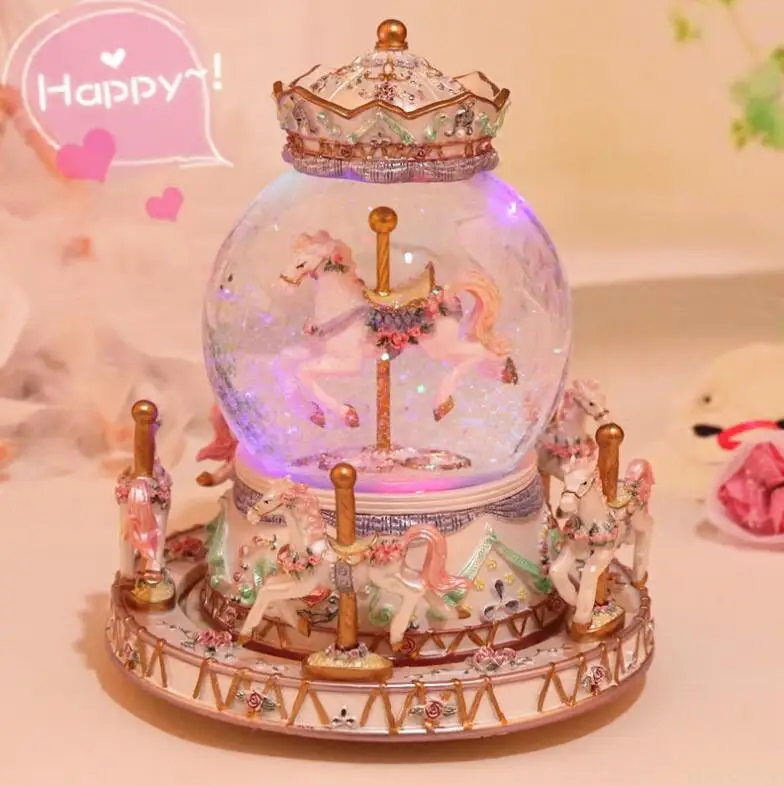 Crystal ball music box snowflake merry go round eight tone boxes | Дом и сад