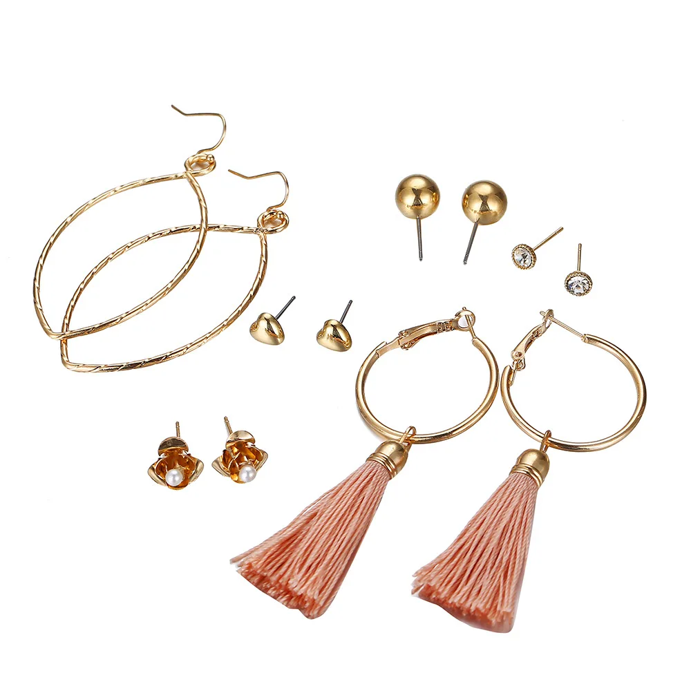 European and American new earrings love flowers circle fringes set 6 pairs of for women | Украшения и аксессуары