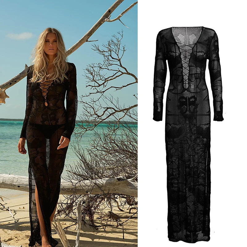 I2u женское пляжное платье купальник кружевное бикини накидка длинное из шифона |