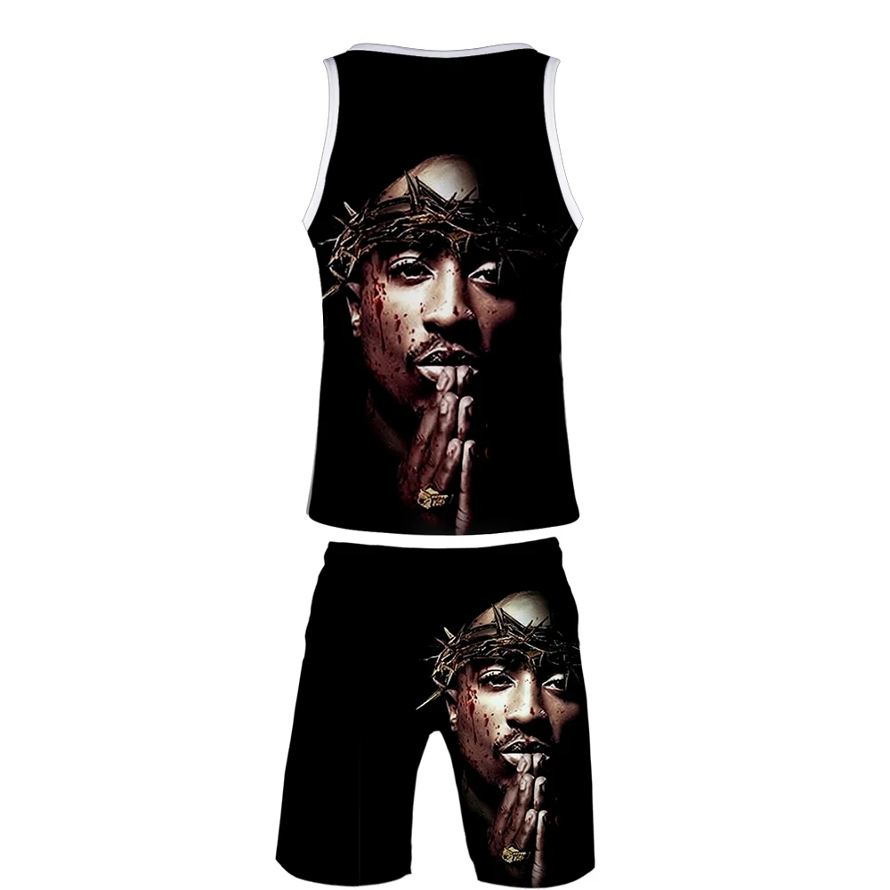 Крутая уличная одежда в стиле Харадзюку комплект из двух предметов 2PAC топа и шорт