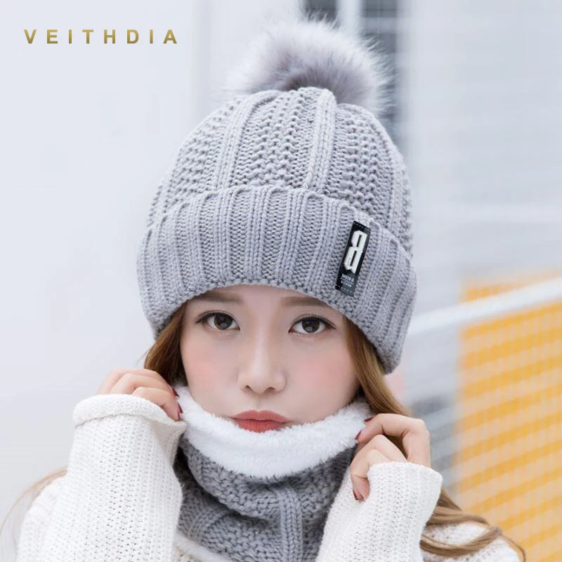 

Женская вязаная шапка VEITHDIA, модная однотонная теплая шапка с помпонами, брендовая Толстая шапка, оптовая продажа, зима 2019