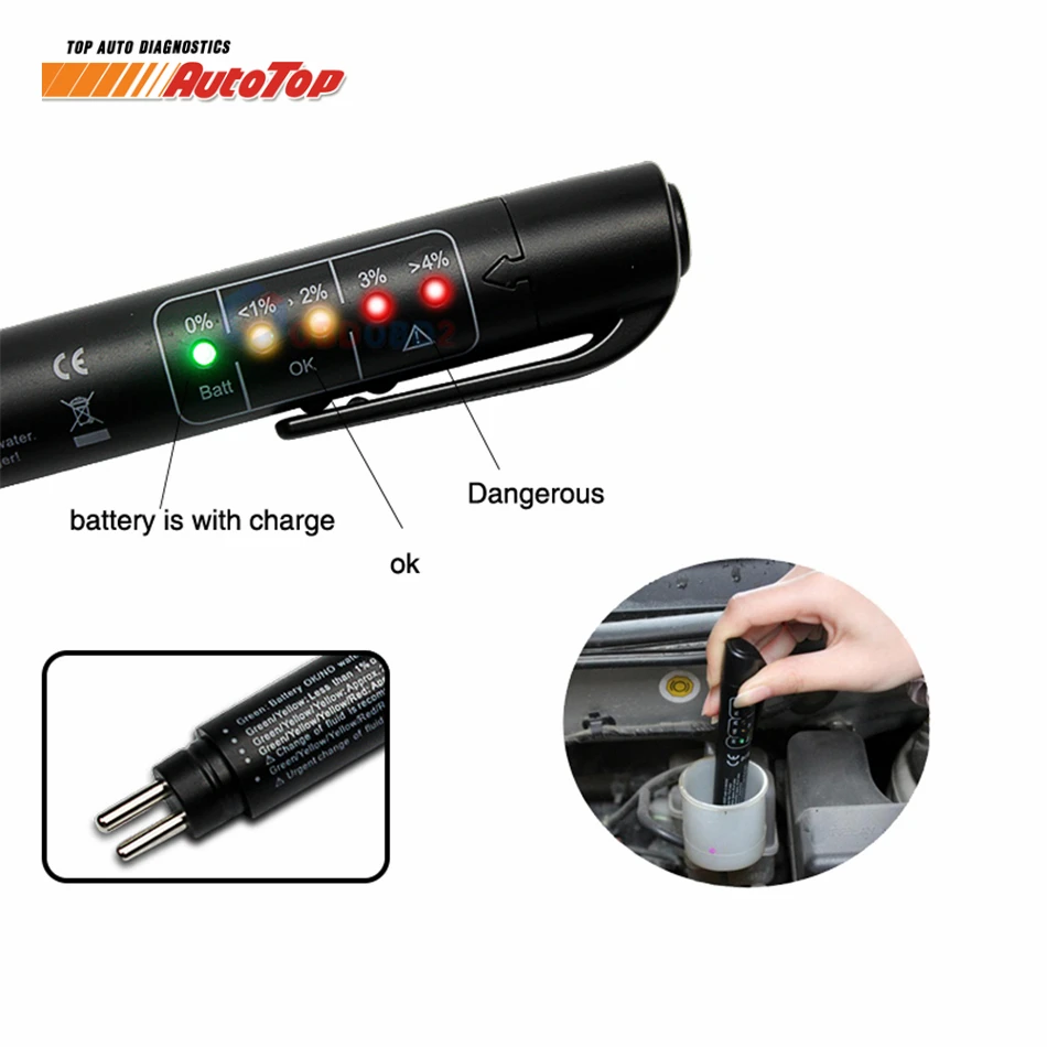 Тестер тормозной жидкости 5 светодиодный контроль качества масла ручка тестер