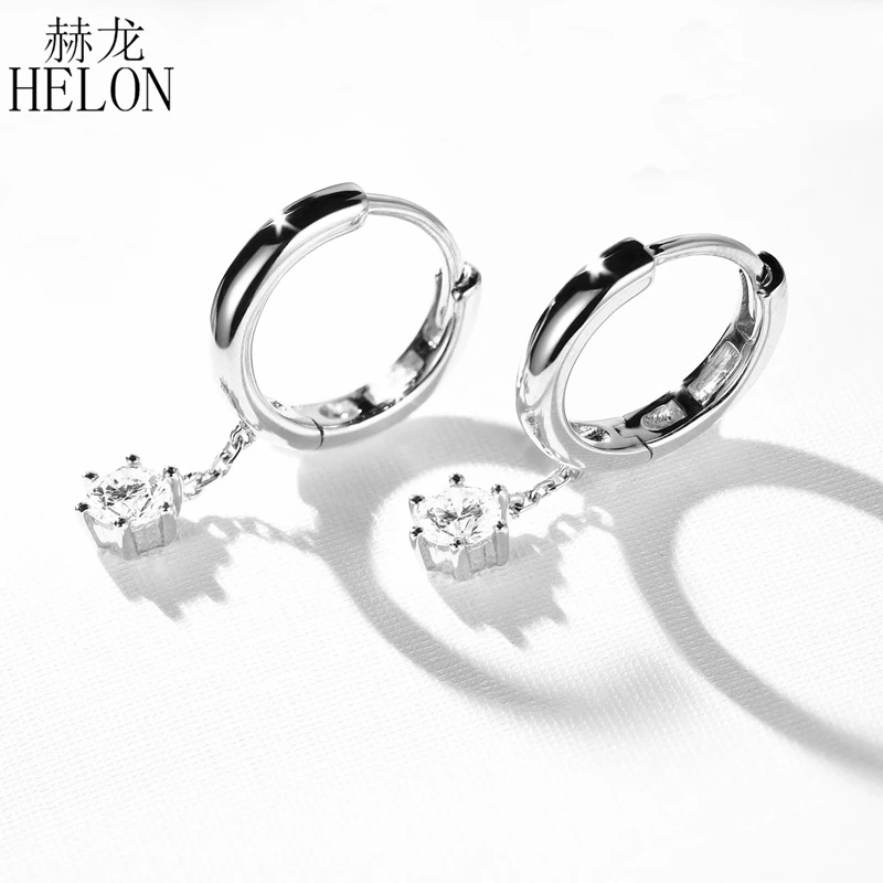 HELON Solid 14 K 585 Белое золото 0.6ct 4 мм VVS/F-G Moissanite Висячие серьги для женщин Свадьба юбилей Висячие серьги ювелирные изделия