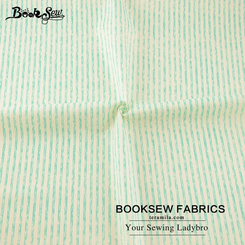 Хлопчатобумажная саржевая ткань Booksew с зелеными полосками мягкая стеганая для