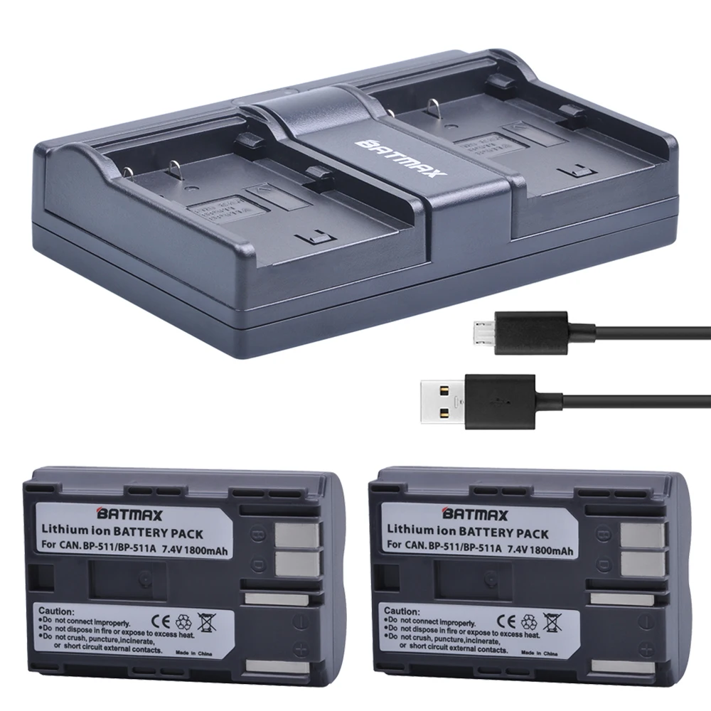 2 шт. аккумулятор BP511 BP 511 + двойное зарядное устройство для цифровых камер Canon G6 G5 G3