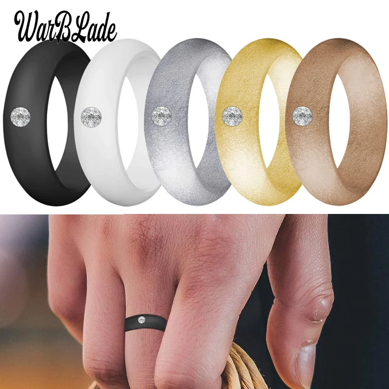 New 5.7mm Rhinestone Silicone Rings Food Grade FDA Finger Ring Hypoallergenic Flexible For Women Wedding Rubber Bands | Украшения и