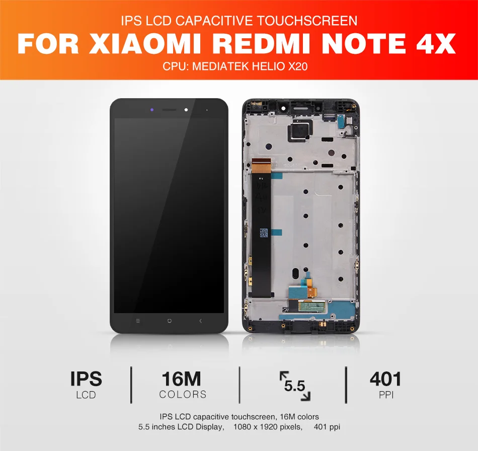 Для Xiaomi Redmi Note 4X4 Гб 64 Гб ЖК-дисплей+ рамка сенсорный экран панель Redmi Note 4X MediaTek Helio X20 ЖК-дигитайзер Запчасти