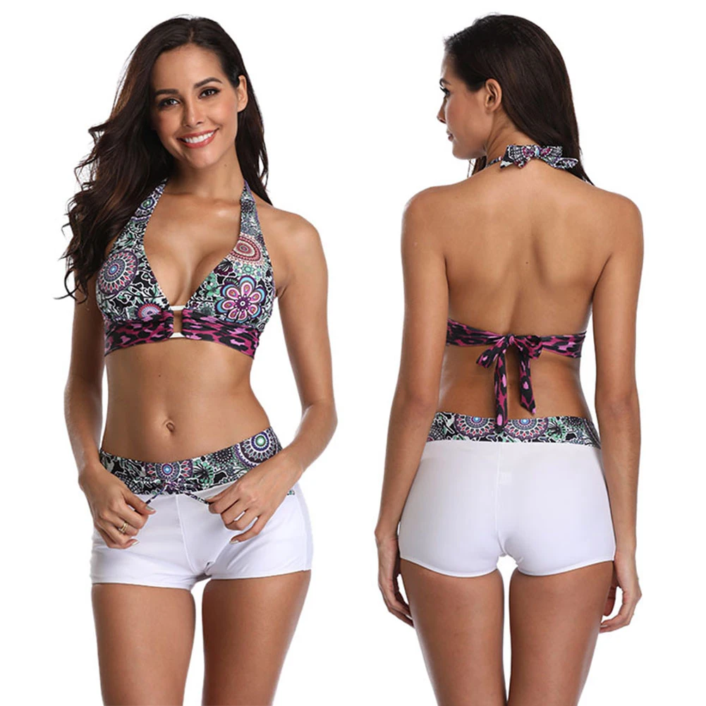 Размера плюс Boho Цветочный принт купальник бикини халтер Для женщин комплект из