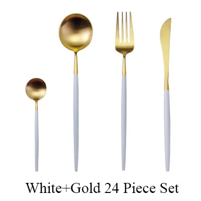 White Gold Lemeya 24 шт./компл. 304 Нержавеющая сталь черного и золотого цвета набор столовых приборов столовые приборы посуда набор серебряных изделий Ножи Прямая - Цвет: White Gold