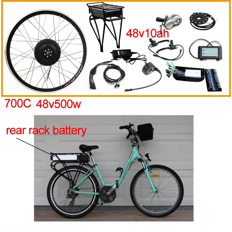 500W 48V10AH R 700C 48 В 350 Вт 500 Вт Электрический велосипед комплект для 2" 26" 700C колесный мотор 48V10AH литиевая батарея Ebike e велосипед комплект для переоборудования электрического велосипеда - Цвет: 500W 48V10AH R 700C