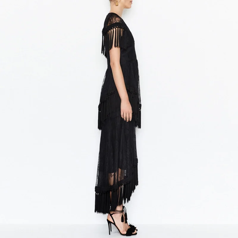 2017 bohe линия лето maxi dress женщины tunique sheer кружева кисточкой vestidos старинные большие