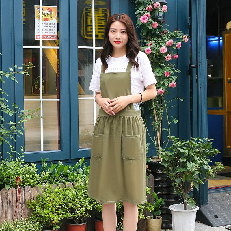 Nordic Wind cotton linen pleated apron skirt kitchen cooking aprons with pockets baking for woman work clothes bib | Дом и сад