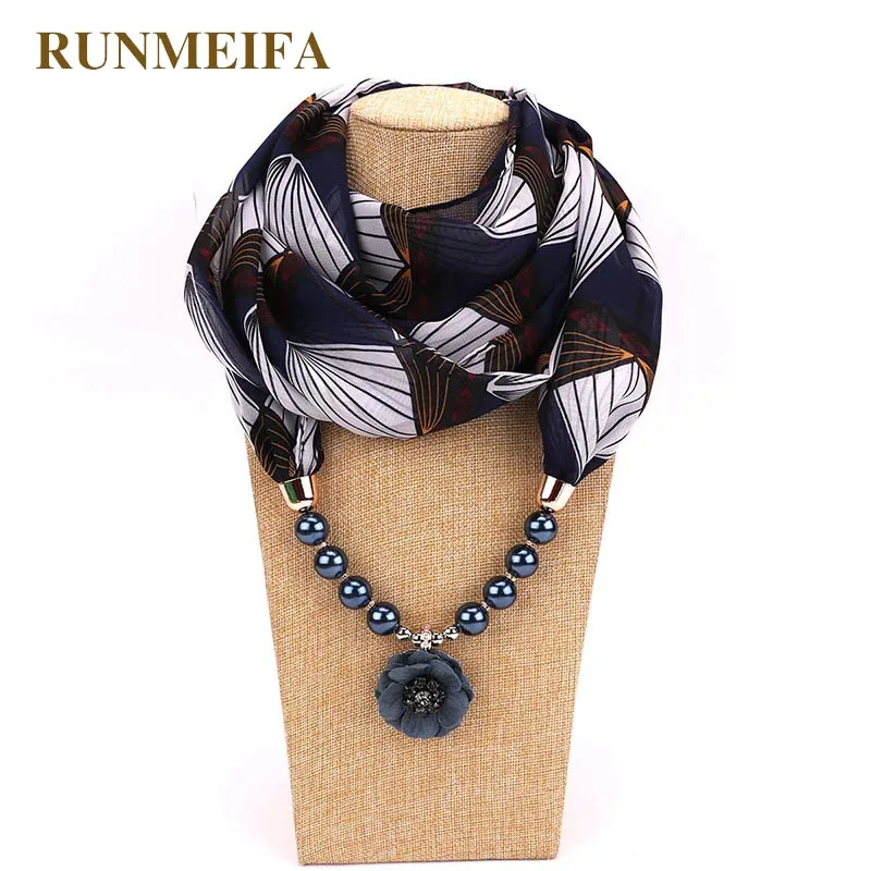 Декоративный шарф RUNMEIFA шифоновое ожерелье с принтом подвеской нитка из жемчуга