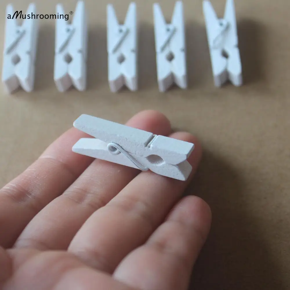 (50 шт./лот) белые деревянные Мини прищепки 35 мм * 7 деревенские свадебные бумажные