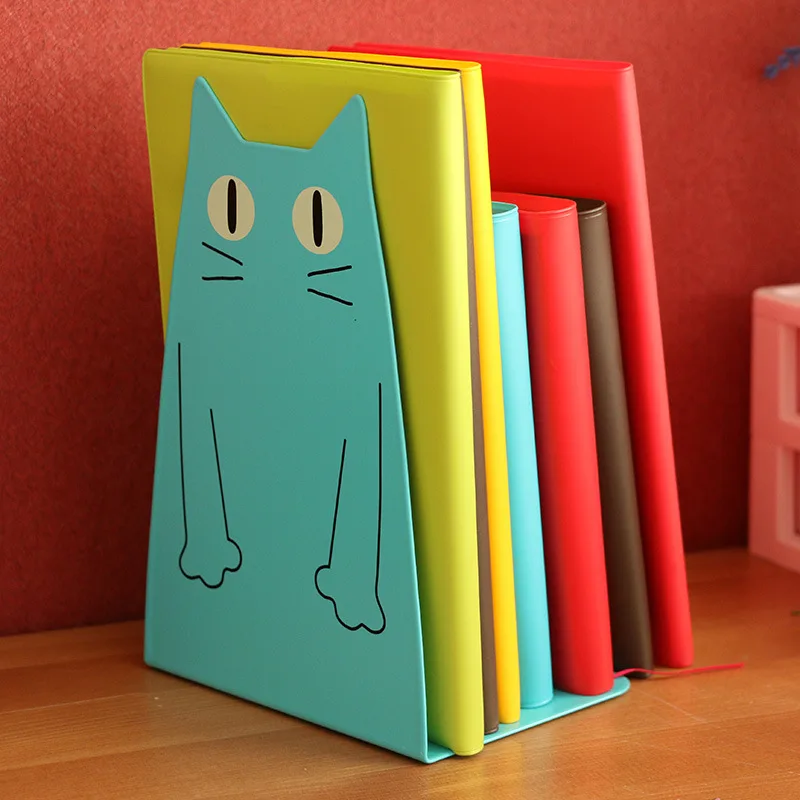 2 Pics/Lot bookend Desk Book Organizer School Shelves For Books Holder Stand Metal Bookends Iron Cute Animal cat color random