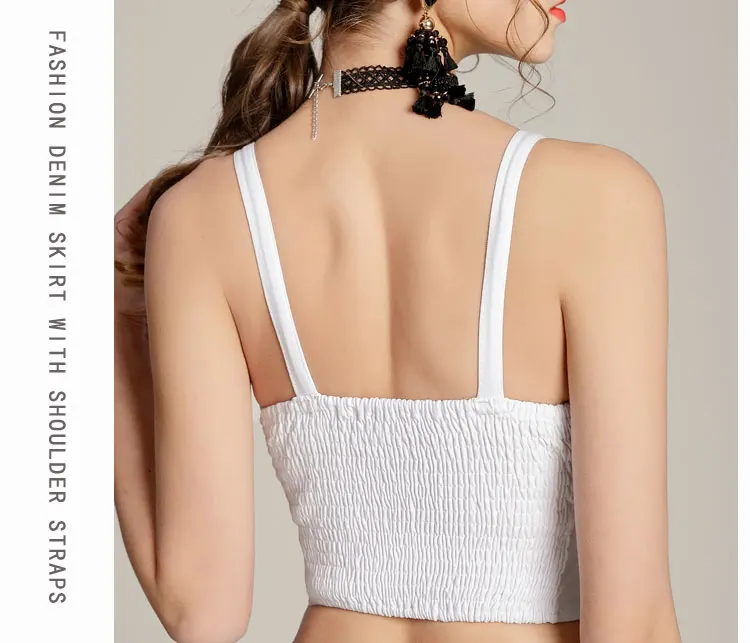 

2020 Sexy Button Deco Striped Crop Tops Women Stretch Short Style Strap Crop Tops Women Short Camis Paded Camis Paded Crop Camis