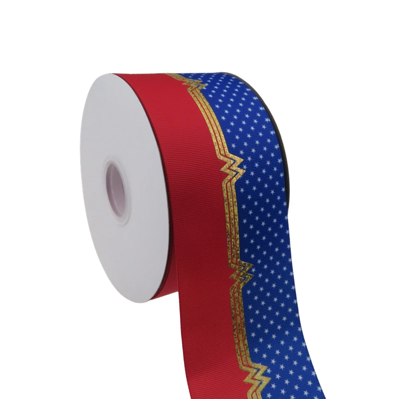 Бесплатная доставка 3 дюйма 75 мм 100% полиэстер Wonder Man голограмма Grosgrain лента для