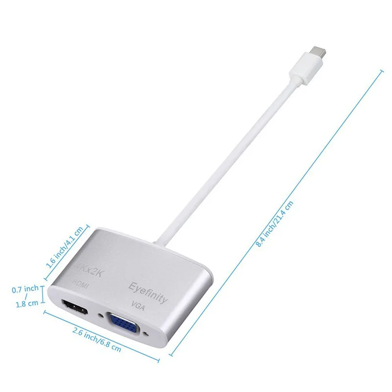 Mini DisplayPort DP к HDMI 4KX2K/VGA 2 в 1 алюминиевый кабель адаптер для Mac MacBook Pro Air Surface 2017