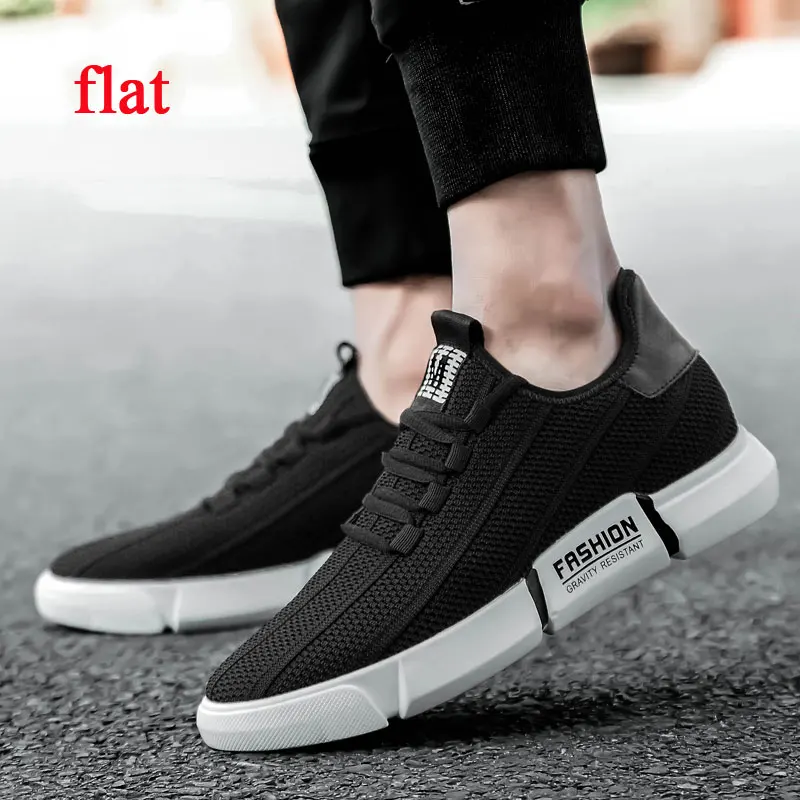 black flat Новинка; повседневные сетчатые кроссовки; обувь, увеличивающая рост; дышащая обувь, увеличивающая рост; высота 8 см; Мужская Уличная обувь для отдыха - Цвет: black flat
