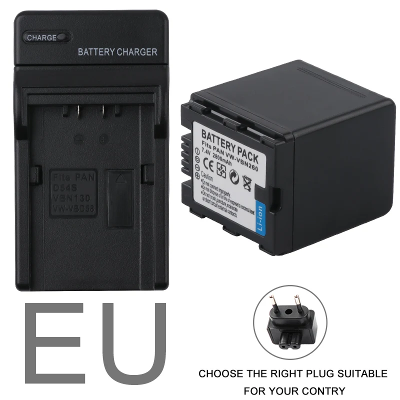 EU VW-VBN26 VBN260 Батарея+ Зарядное устройство Наборы для цифрового фотоаппарата Panasonic VW-VBN26 HC-X800, HC-X900, Panasonic, VW-VBN390 VBN130 HC-X910 HC-X920 - Цвет: EU