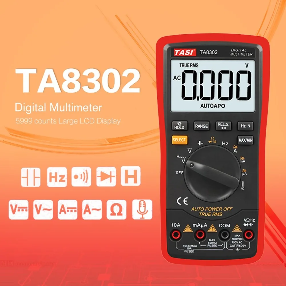 Цифровой ЖК дисплей мультиметр Вольт Ампер метр TA8302 DC/AC Ручной Авто Амперметр Ом