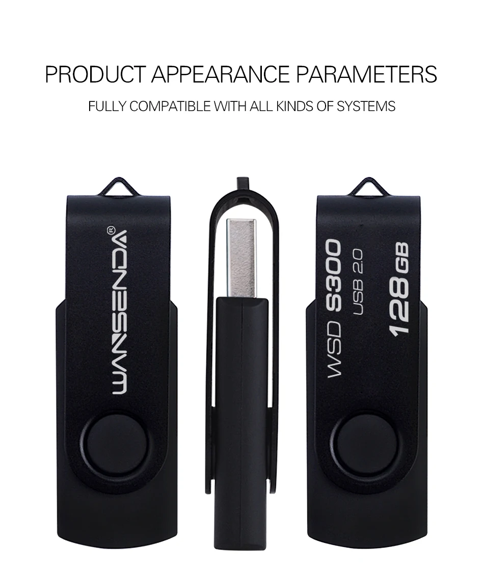 WANSENDA USB флеш-накопитель, Вращающаяся ручка, 8 ГБ, 16 ГБ, 32 ГБ, 64 ГБ, 128 ГБ, 256 ГБ, креативная флешка, USB 2,0, карта памяти, флэш-диск