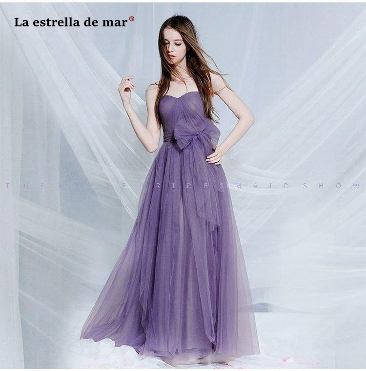 Vestido madrinha2019 Новое Тюлевое платье трапециевидной формы с рукавами-крылышками фиолетового и розового цветов длинное свадебное платье для гостей под$50