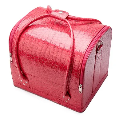 E rose red Портативная косметичка из искусственной кожи для косметики, большая вместительность, Женская дорожная косметичка на плечо, чемодан для маникюра и косметологии - Цвет: E rose red