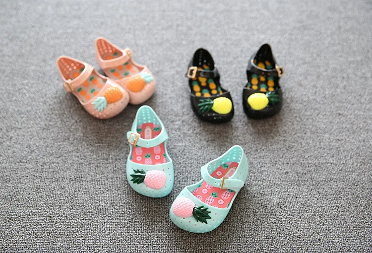 Mini Melissa/Женская обувь; Новинка года; детская обувь с дырками, украшенная фруктами; нескользящая прозрачная обувь; обувь для девочек из ПВХ на резиновой подошве