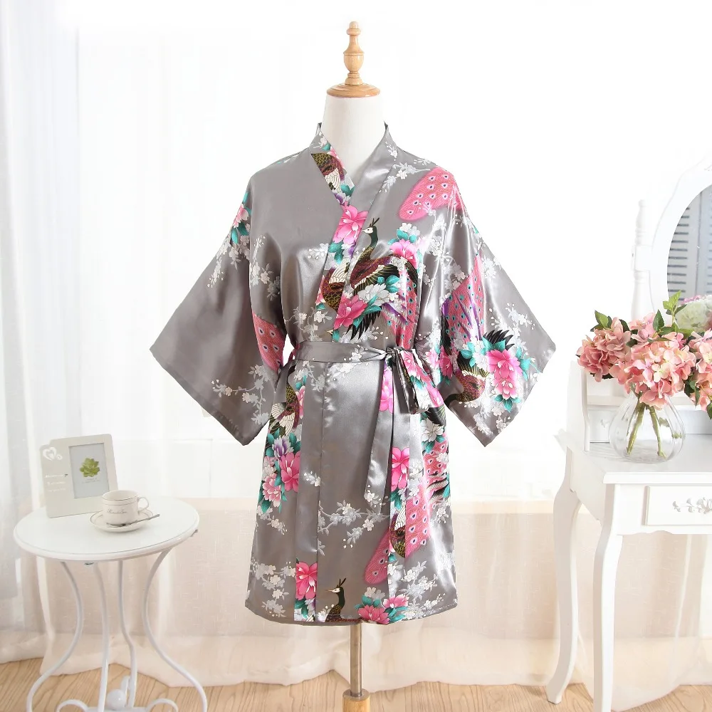 

Women Satin Short Nightgown Kimono Robe Bathrobe Floral Pajamas Wedding Bride Bridesmaid Sexy Dress Gown One Size D125-06