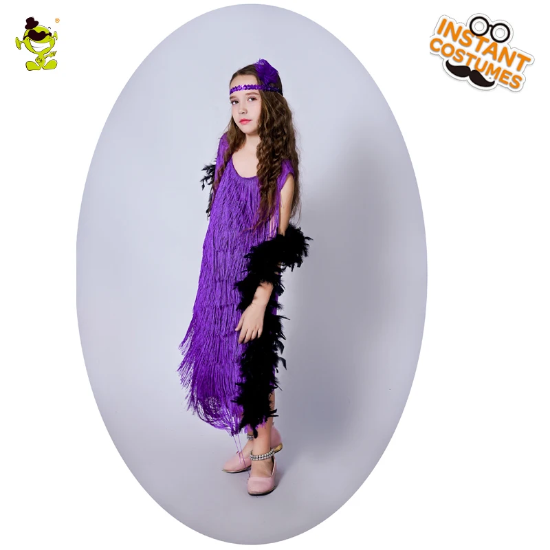 

New arrival Girl Slim Tassel Costume Cosplay Children's Birthday Party Gift Role Play Double Tassel Dress Costumes (six color)